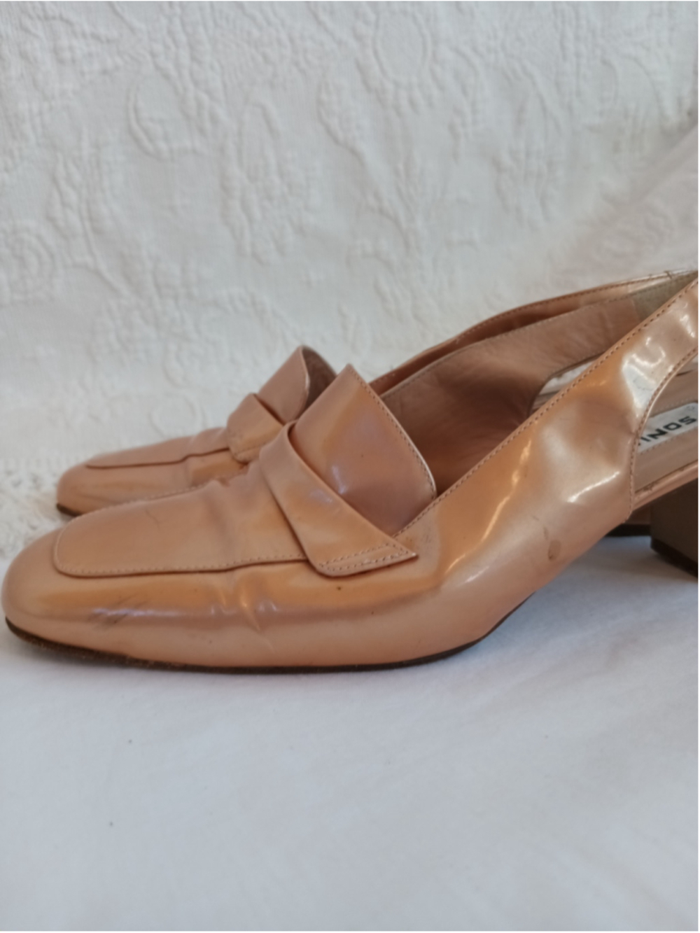 Vintage Sonia Rykiel Paris slingback loafers metallic peach gold champagne retro - Picture 4 of 13